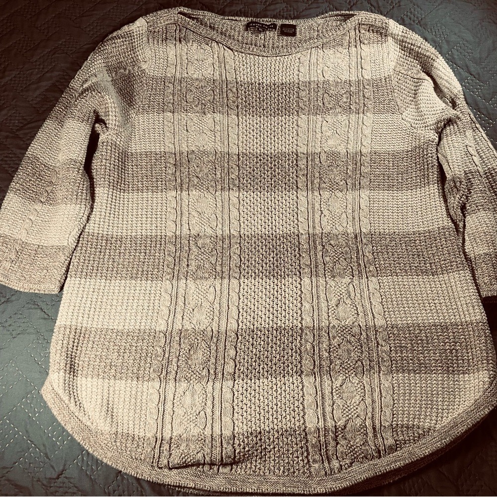 Jeanne Pierre XL Cotton Knit Sweater 3/4 Sleeve Lightweight Pullover Rounded Hem